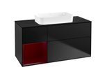 Villeroy und Boch Finion Waschtischunterschrank F702HBPD 120x60,3x50,1cm, Regal links Peony, Black matt lacquer