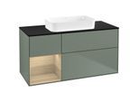 Villeroy und Boch Finion Waschtischunterschrank F702PCGM 120x60,3x50,1cm, Regal links Oak Veneer, Olive Matt Lacquer