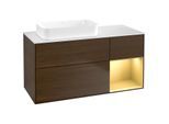 Villeroy und Boch Finion Waschtischunterschrank G691HFGN 120x60,3x50,1cm, Regal rechts Gold matt, Walnut veneer