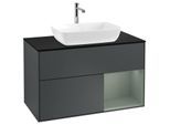 Villeroy und Boch Finion Waschtischunterschrank F782GMHG 100cm, Abdeckplatte black matt, Regale Olive matt lacquer, Midnight Blue Matt Lacquer