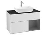 Villeroy und Boch Finion Waschtischunterschrank F782GKMT 100cm, Abdeckplatte black matt, Regale Anthracite matt lacquer, White matt lacquer