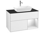 Villeroy und Boch Finion Waschtischunterschrank F782MTGF 100cm, Abdeckplatte black matt, Regale White matt lacquer, Glossy white lacquer