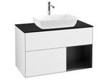 Villeroy und Boch Finion Waschtischunterschrank F782PDGF 100cm, Abdeckplatte black matt, Regale Black matt lacquer, Glossy white lacquer