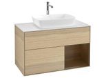Villeroy und Boch Finion Waschtischunterschrank F781GNPC 100cm, Abdeckplatte white matt, Regale Walnut Veneer, Oak Veneer