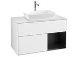 Villeroy und Boch Finion Waschtischunterschrank F781PDGF 100cm, Abdeckplatte white matt, Regale Black matt lacquer, Glossy white lacquer