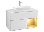 Villeroy und Boch Finion Waschtischunterschrank F781HFMT 100cm, Abdeckplatte white matt, Regale Gold matt lacquer, White matt lacquer