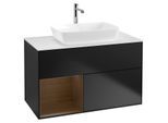 Villeroy und Boch Finion Waschtischunterschrank G771GNPD 100cm, Abdeckplatte white matt, Emotion, Regale Walnut Veneer, Black matt lacquer