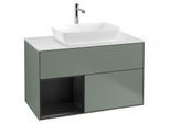 Villeroy und Boch Finion Waschtischunterschrank G771PDGM 100cm, Abdeckplatte white matt, Emotion, Regale Black matt lacquer, Olive Matt Lacquer