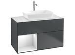 Villeroy und Boch Finion Waschtischunterschrank G771MTHG 100cm, Abdeckplatte white matt, Emotion, Regale White matt lacquer, Midnight Blue Matt Lacquer