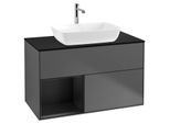 Villeroy und Boch Finion Waschtischunterschrank G772PDGK 100cm, Abdeckplatte black matt, Emotion, Regale Black matt lacquer, Anthracite matt