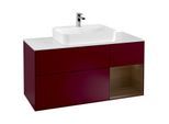 Villeroy und Boch Finion Waschtischunterschrank F421GNHB 120cm, Abdeckplatte white matt, Regal rechts Walnut veneer, Peony Matt