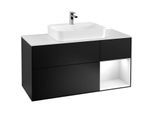 Villeroy und Boch Finion Waschtischunterschrank F421GFPD 120cm, Abdeckplatte white matt, Regal rechts Glossy white lacquer, Black matt lacquer