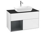 Villeroy und Boch Finion Waschtischunterschrank G772HGGF 100cm, Abdeckplatte black matt, Emotion, Regale Midnight matt lacquer, Glossy white lacquer