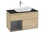 Villeroy und Boch Finion Waschtischunterschrank G772GKPC 100cm, Abdeckplatte black matt, Emotion, Regale Anthracite matt lacquer, Oak Veneer