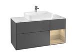 Villeroy und Boch Finion Waschtischunterschrank F421PCGK 120cm, Abdeckplatte white matt, Regal rechts Oak Veneer, Anthracite matt