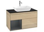 Villeroy und Boch Finion Waschtischunterschrank G772HGPC 100cm, Abdeckplatte black matt, Emotion, Regale Midnight matt lacquer, Oak Veneer