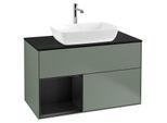 Villeroy und Boch Finion Waschtischunterschrank G772PDGM 100cm, Abdeckplatte black matt, Emotion, Regale Black matt lacquer, Olive Matt Lacquer