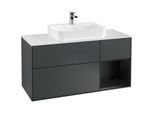 Villeroy und Boch Finion Waschtischunterschrank F421PDHG 120cm, Abdeckplatte white matt, Regal rechts Black matt lacquer, Midnight Blue Matt Lacquer