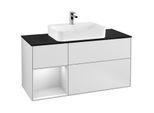 Villeroy und Boch Finion Waschtischunterschrank F412MTMT 120cm, Abdeckplatte black matt, Regal links White matt lacquer, White matt lacquer