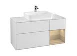 Villeroy und Boch Finion Waschtischunterschrank F421PCMT 120cm, Abdeckplatte white matt, Regal rechts Oak Veneer, White matt lacquer