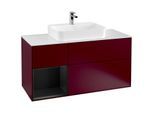 Villeroy und Boch Finion Waschtischunterschrank G411PDHB 120cm, Abdeckplatte white matt, Emotion, Regal links Black matt lacquer, Peony Matt