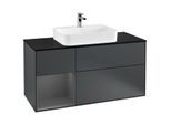Villeroy und Boch Finion Waschtischunterschrank F412GKHG 120cm, Abdeckplatte black matt, Regal links Anthracite matt, Midnight Blue Matt Lacquer