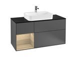 Villeroy und Boch Finion Waschtischunterschrank F412PCGK 120cm, Abdeckplatte black matt, Regal links Oak Veneer, Anthracite matt