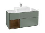 Villeroy und Boch Finion Waschtischunterschrank G411GNGM 120cm, Abdeckplatte white matt, Emotion, Regal links Walnut veneer, Olive Matt Lacquer