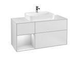 Villeroy und Boch Finion Waschtischunterschrank F411MTMT 120cm, Abdeckplatte white matt, Regal links White matt lacquer, White matt lacquer