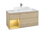 Villeroy und Boch Finion Waschtischunterschrank G411HFPC 120cm, Abdeckplatte white matt, Emotion, Regal links Gold matt, Oak Veneer