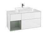Villeroy und Boch Finion Waschtischunterschrank G411GMGF 120cm, Abdeckplatte white matt, Emotion, Regal links Olive Matt Lacquer, Glossy white lacquer