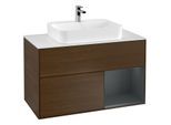 Villeroy und Boch Finion Waschtischunterschrank G371HGGN 100cm, Abdeckplatte white matt, Emotion, Regal rechts Midnight Blue Matt Lacquer, Walnut veneer