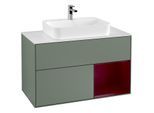 Villeroy und Boch Finion Waschtischunterschrank G371HBGM 100cm, Abdeckplatte white matt, Emotion, Regal rechts Peony, Olive Matt Lacquer