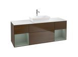 Villeroy und Boch Finion Waschtischunterschrank F861GMGN 160cm, Abdeckplatte white matt, Regale Olive matt lacquer, Walnut veneer