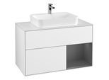 Villeroy und Boch Finion Waschtischunterschrank F371GKGF 100cm, Abdeckplatte white matt, Regal rechts Anthracite matt, Glossy white lacquer