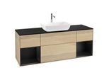 Villeroy und Boch Finion Waschtischunterschrank F862PDPC 160cm, Abdeckplatte black matt, Regale Black matt lacquer, Oak Veneer