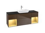 Villeroy und Boch Finion Waschtischunterschrank G862HFGN 160cm, Abdeckplatte black matt, Emotion, Regale Gold matt lacquer, Walnut veneer