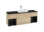 Villeroy und Boch Finion Waschtischunterschrank G862PDPC 160cm, Abdeckplatte black matt, Emotion, Regale Black matt lacquer, Oak Veneer