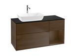 Villeroy und Boch Finion Waschtischunterschrank G812GNGN 120cm, Abdeckplatte black matt, Emotion, Regale Walnut Veneer, Walnut veneer