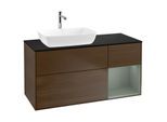 Villeroy und Boch Finion Waschtischunterschrank G812GMGN 120cm, Abdeckplatte black matt, Emotion, Regale Olive matt lacquer, Walnut veneer