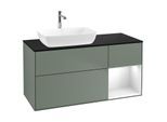 Villeroy und Boch Finion Waschtischunterschrank F812GFGM 120cm, Abdeckplatte black matt, Regale Glossy white lacquer, Olive Matt Lacquer