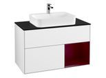 Villeroy und Boch Finion Waschtischunterschrank F372HBGF 100cm, Abdeckplatte black matt, Regal rechts Peony, Glossy white lacquer