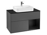 Villeroy und Boch Finion Waschtischunterschrank F372PDGK 100cm, Abdeckplatte black matt, Regal rechts Black matt lacquer, Anthracite matt