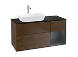 Villeroy und Boch Finion Waschtischunterschrank G812HGGN 120cm, Abdeckplatte black matt, Emotion, Regale Midnight matt lacquer, Walnut veneer