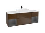 Villeroy und Boch Finion Waschtischunterschrank G451GKGN 160cm, Abdeckplatte white matt, Emotion, Regale Anthracite matt lacquer, Walnut veneer