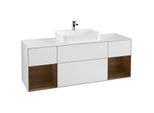 Villeroy und Boch Finion Waschtischunterschrank G451GNMT 160cm, Abdeckplatte white matt, Emotion, Regale Walnut veneer, White matt lacquer