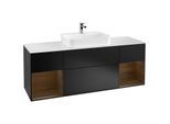 Villeroy und Boch Finion Waschtischunterschrank G451GNPD 160cm, Abdeckplatte white matt, Emotion, Regale Walnut veneer, Black matt lacquer