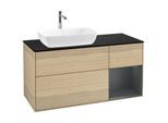 Villeroy und Boch Finion Waschtischunterschrank F812HGPC 120cm, Abdeckplatte black matt, Regale Midnight matt lacquer, Oak Veneer