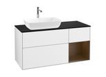 Villeroy und Boch Finion Waschtischunterschrank F812GNGF 120cm, Abdeckplatte black matt, Regale Walnut Veneer, Glossy white lacquer
