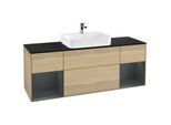 Villeroy und Boch Finion Waschtischunterschrank G452HGPC 160cm, Abdeckplatte black matt, Emotion, Regale Midnight matt lacquer, Oak Veneer